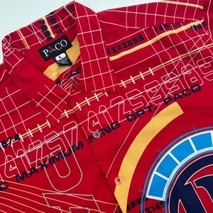 PACO Jeans Co. Men's Red Graphic Print Short Sleeve Button Down Shirt Large